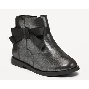 Old Navy Faux-Suede Bow-Tie Boots for Toddler Girls Size 10 Glittery Metallic